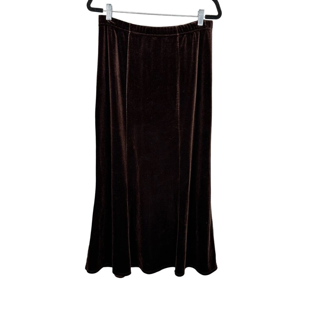 Notations Y2K Women's Pull On Elastic Waist Glossy Brown Velour Maxi Skirt sz M